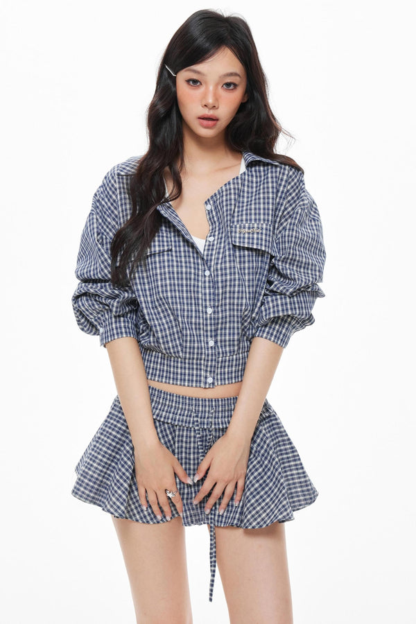 Blue Plaid Skirt Set-Up