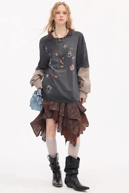 Cartoon Print Retro Sweater