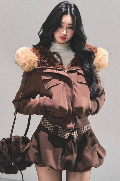 Lamb Wool Hooded Winter Coat