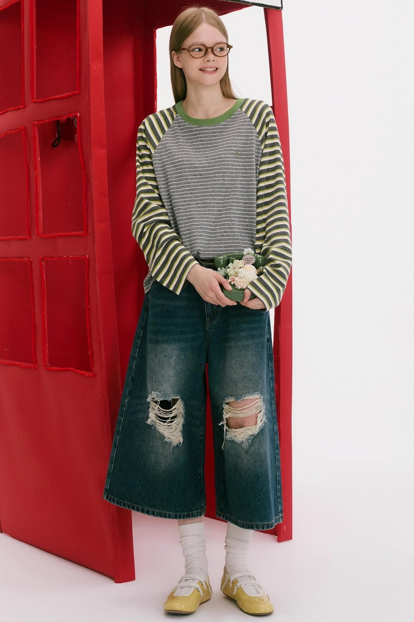 Striped Raglan Sleeve Slim Top