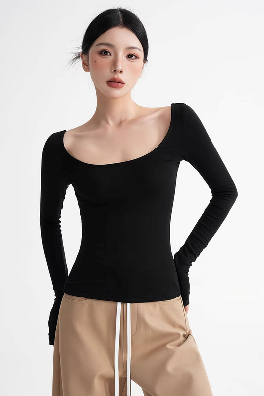 Wool Tencel Collarbone Sweater