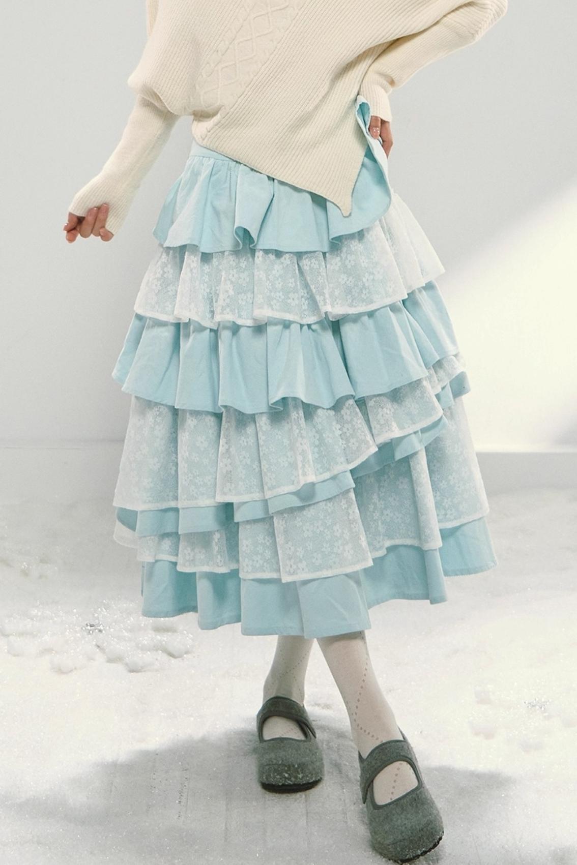 Lace Patchwork Puffy Skirt