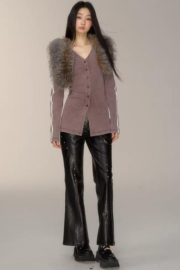 V-Neck Pinstripe Mid-Length Coat Set-Up