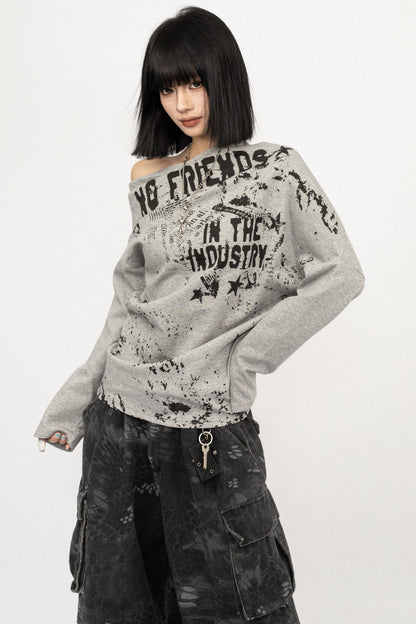 Vintage Off-the-Shoulder Gray Base Shirt