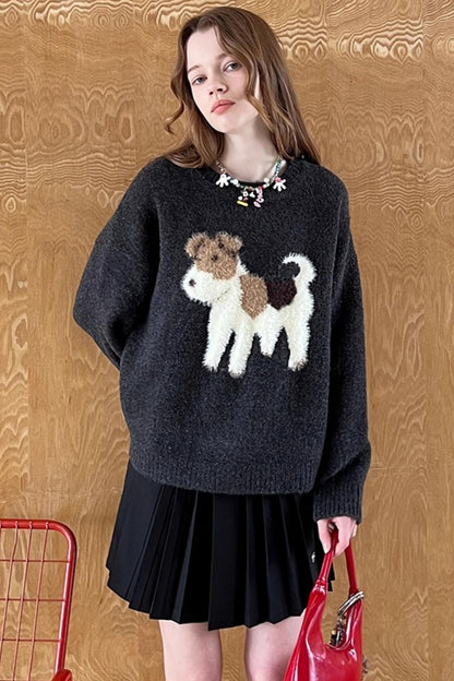 Puppy Jacquard Cloud Sweater