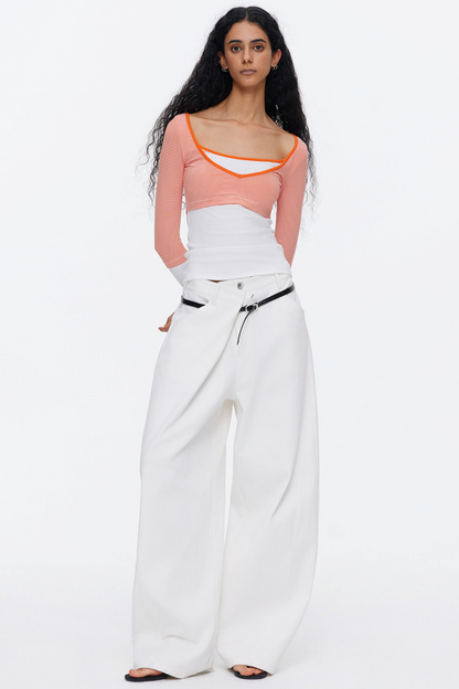 Asymmetrical Waistband Denim Pants