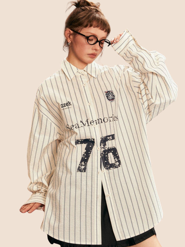 Long Sleeve Loose Blue And White Stripes Shirt