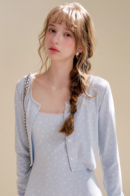 Cream Rose Lace Dress Set-Up