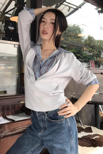 Color-Block Striped Knit Top