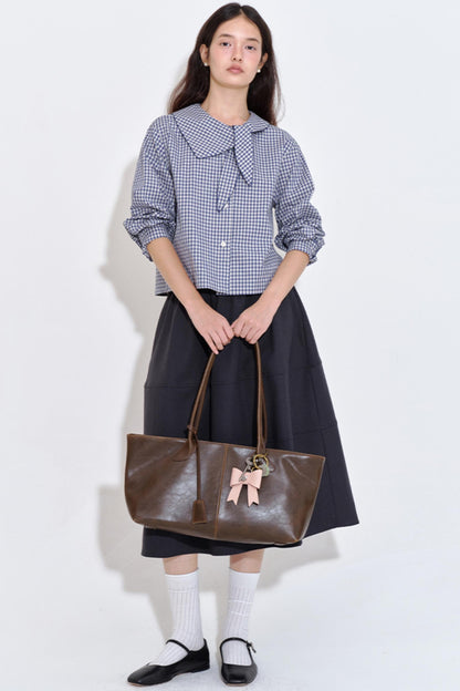 Rabbit Ear Collar Cropped Shirt