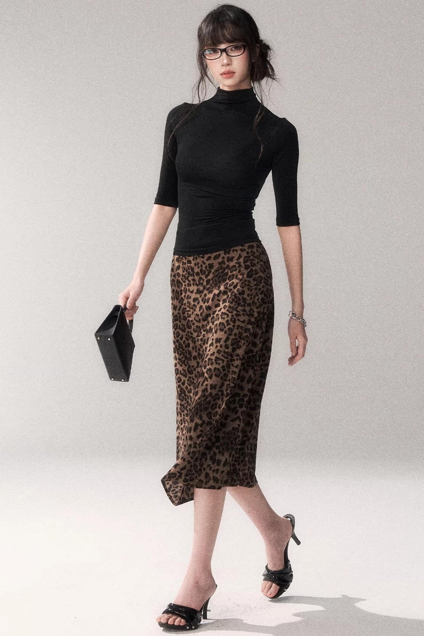 Leopard Print Satin Skirt