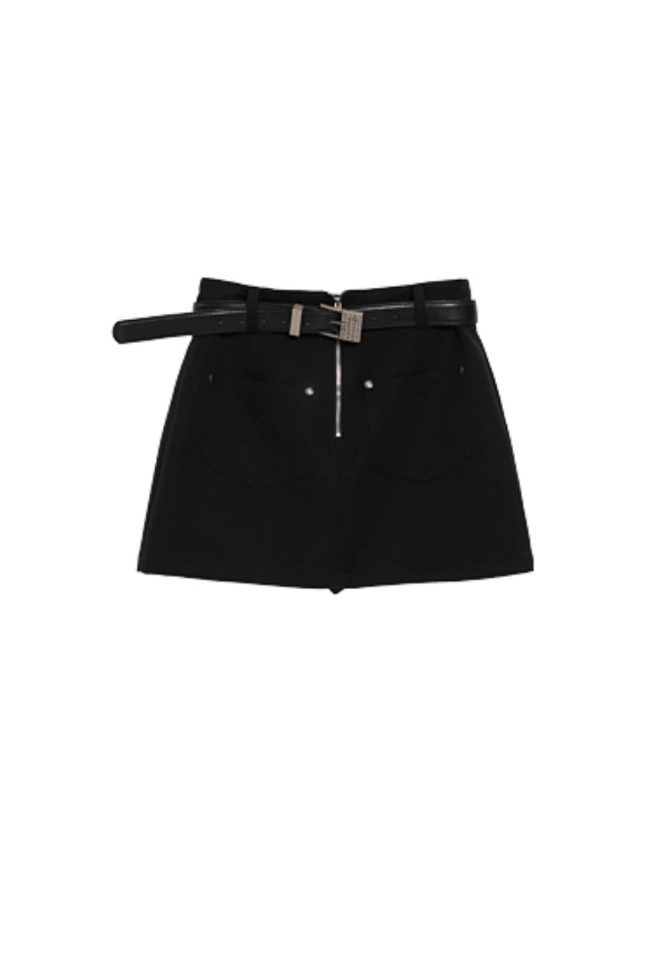 Black Front Zipper A-Line Mini Skirt