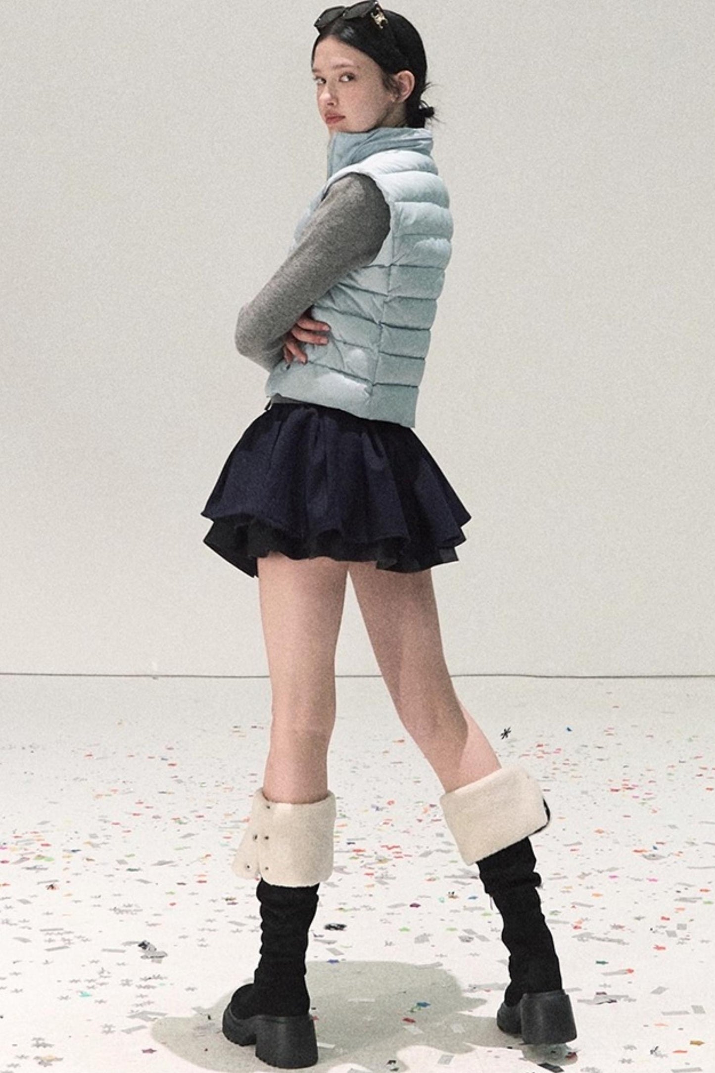 Plaid Color-Blocked A-Line Skirt