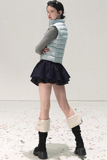 Plaid Color-Blocked A-Line Skirt