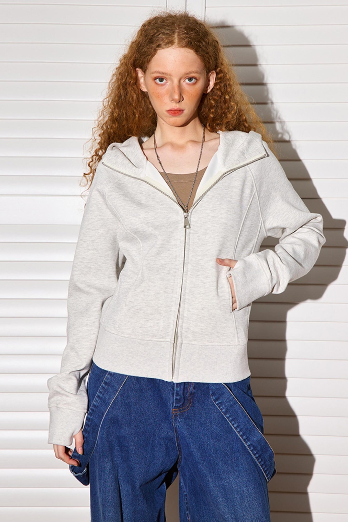 크롭 더블 지퍼 슬림 탑 