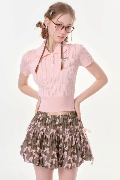 Tee-shirt en maille rose à douce torsade