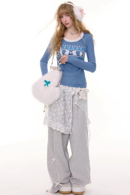 Slim Rabbit Print Knitted Base Shirt