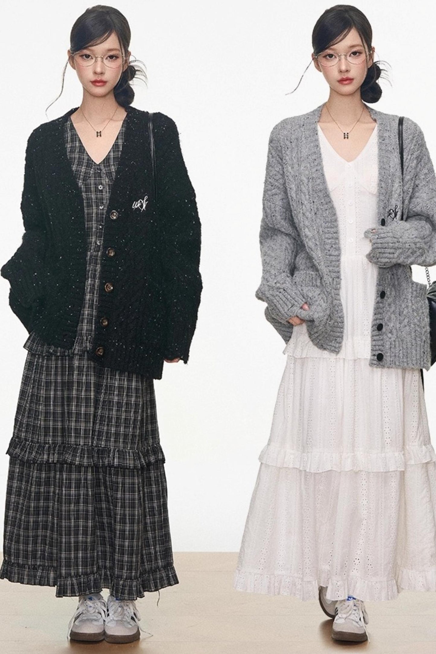 Gray Colored Sweater Cardigan Dress Set-Up