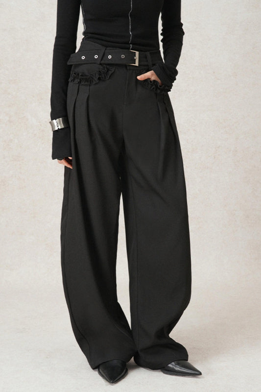 Casual Pleated Wide-Leg Suit Pants