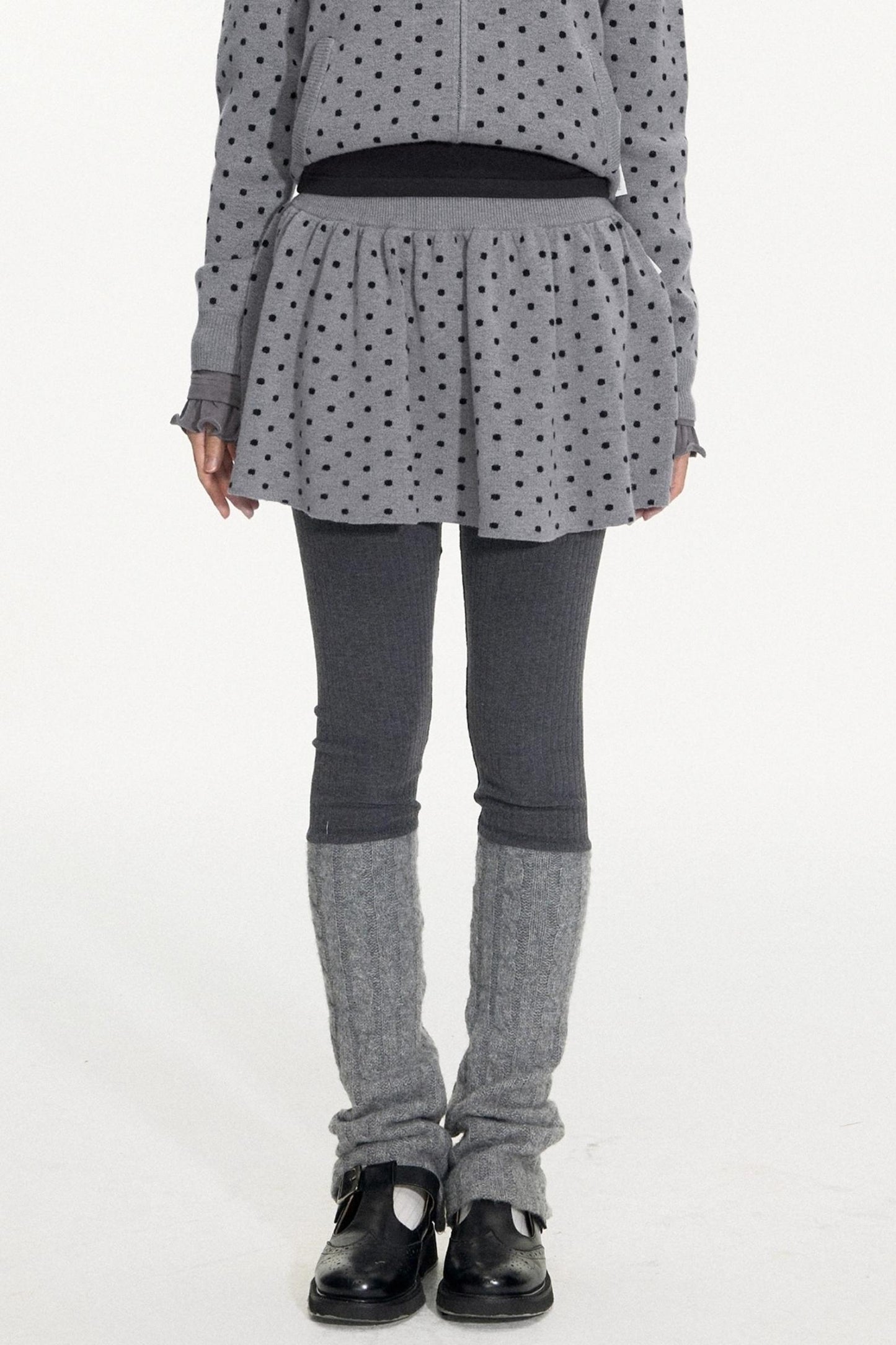 Polka Dot Hooded Knit Sweater Skirt Set-Up