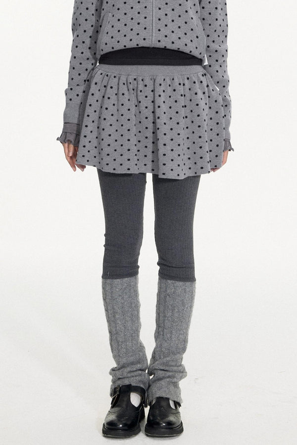 Polka Dot Hooded Knit Sweater Skirt Set-Up