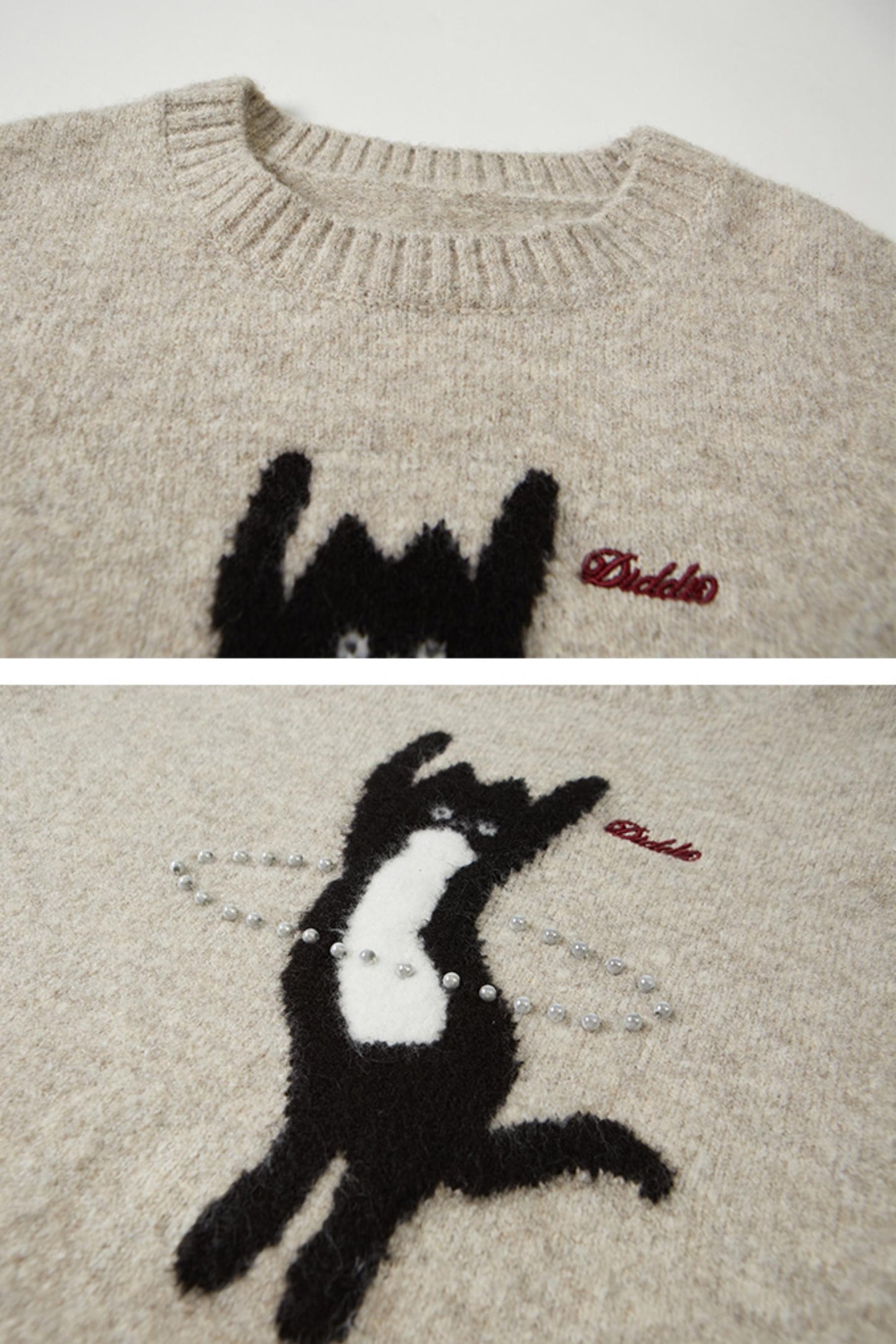 DANCING KITTEN ROUND NECK SWEATER