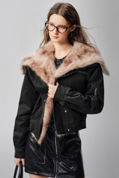 Detachable Collar Padded Jacket Shorts Set-Up