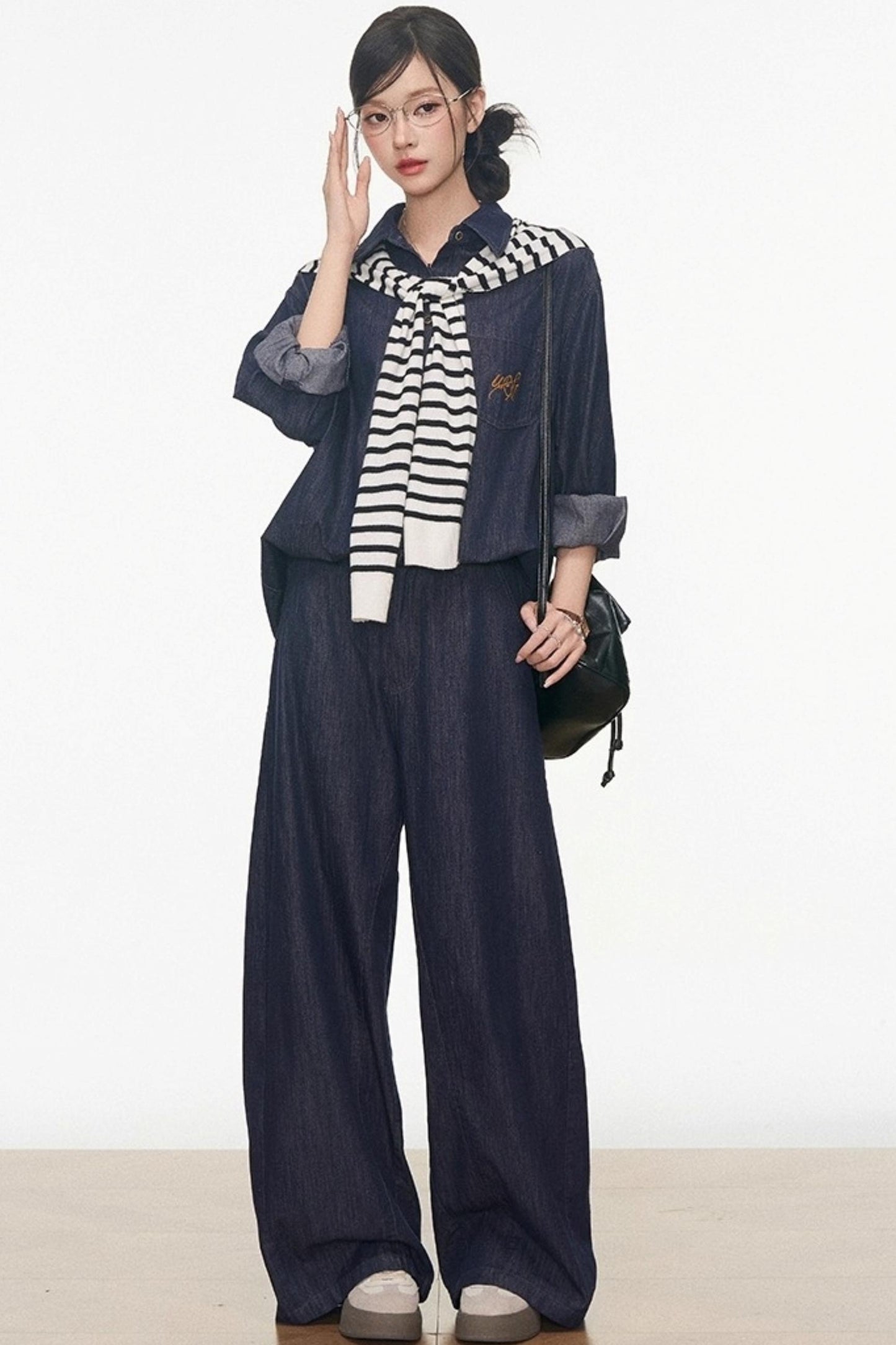 Tencel Denim Shirt With Shawl Set-Up