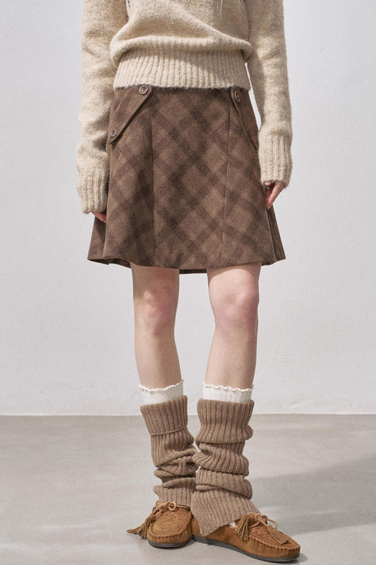 Plaid Wool A-Line Skirt