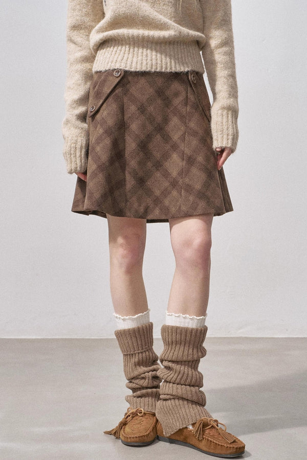 Plaid Wool A-Line Skirt