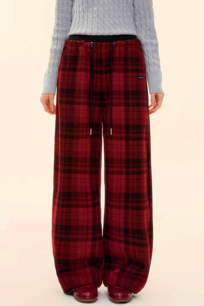 Woolen Plaid Retro Fleece-Lined Pants