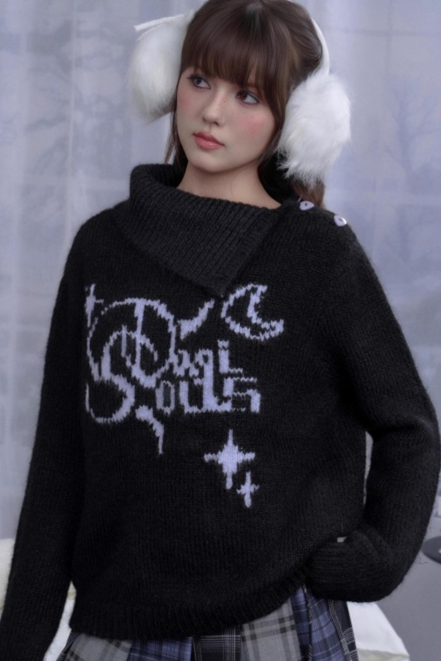 High-Necked Jacquard Sweater