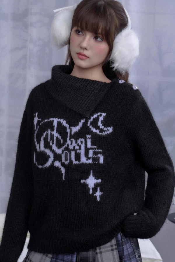 High-Necked Jacquard Sweater