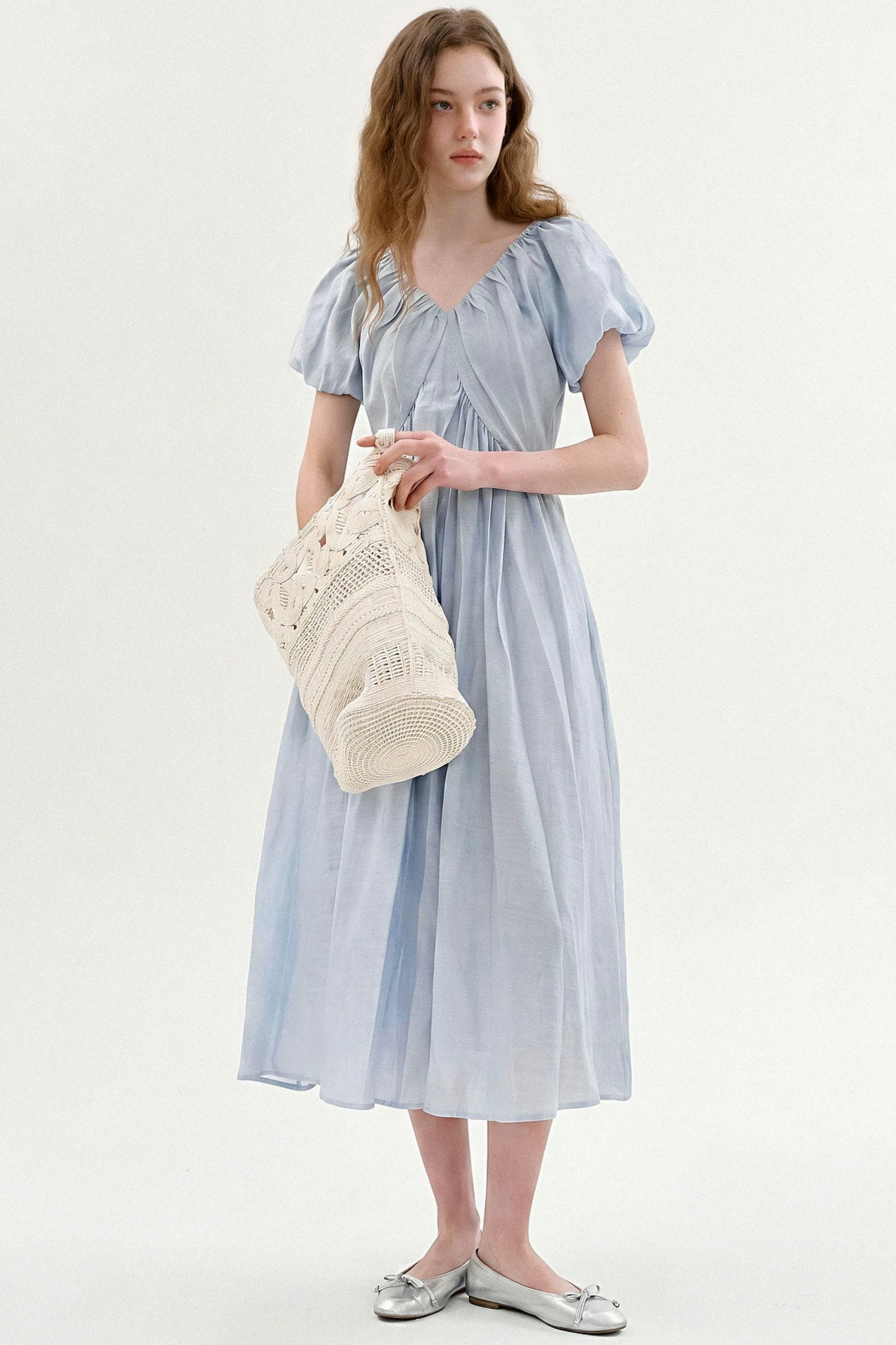 Lyocell Puff Sleeve Dress