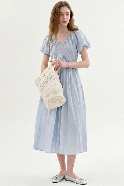 Lyocell Puff Sleeve Dress