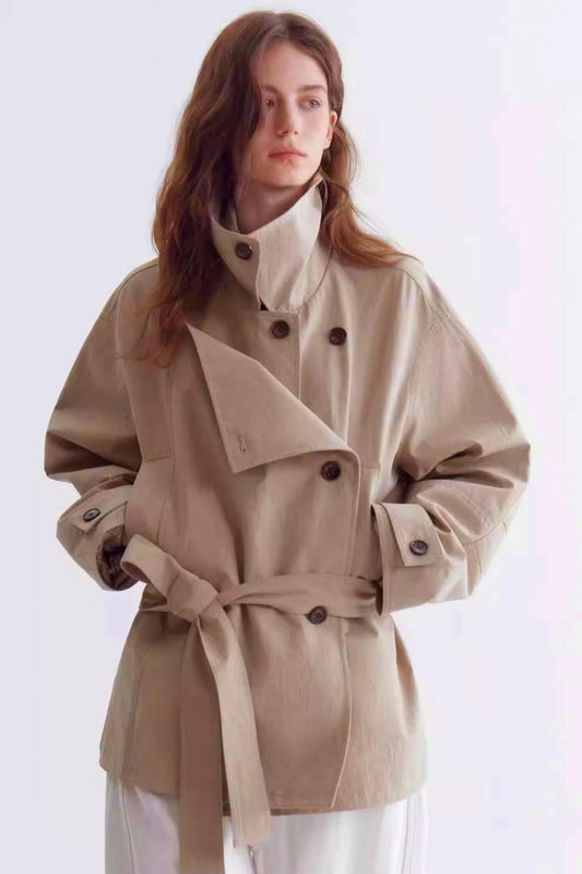 Double-Breasted Lace-Up Trench Coat