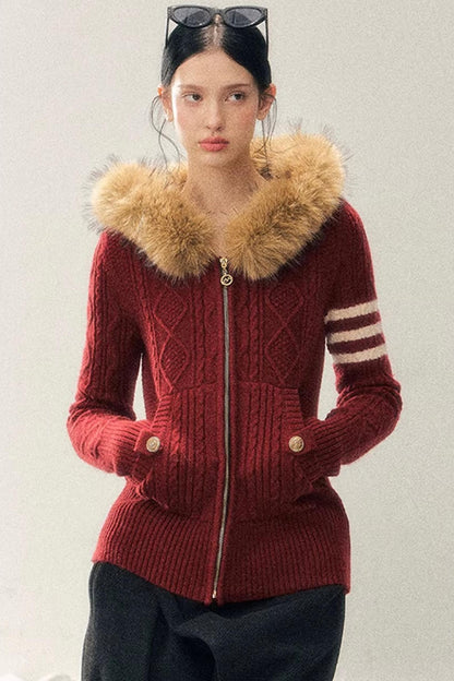 Hooded Cable Knit Sweater