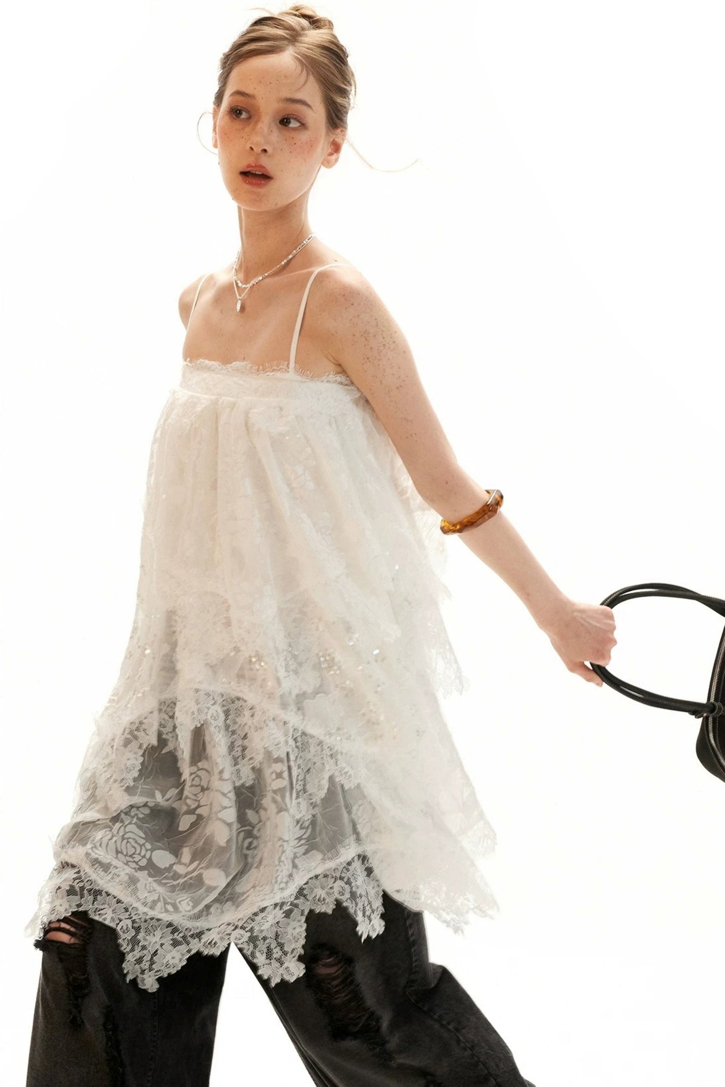 Textured Lace Suspender Dress