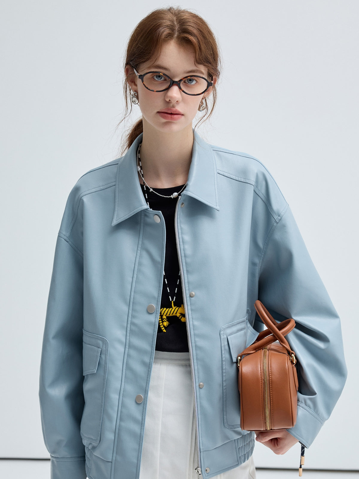 Fashionable Blue Leather Jacket