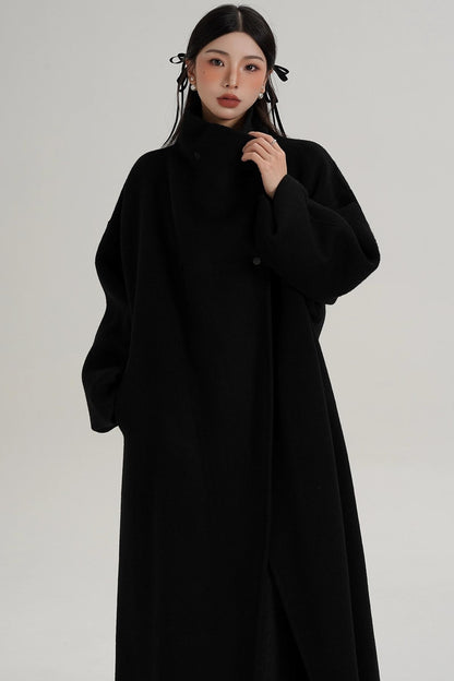 Stand-Up Collar Elongated Wool Coat