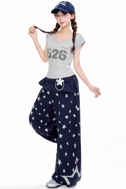 전체 별 와이드 레그 팬츠