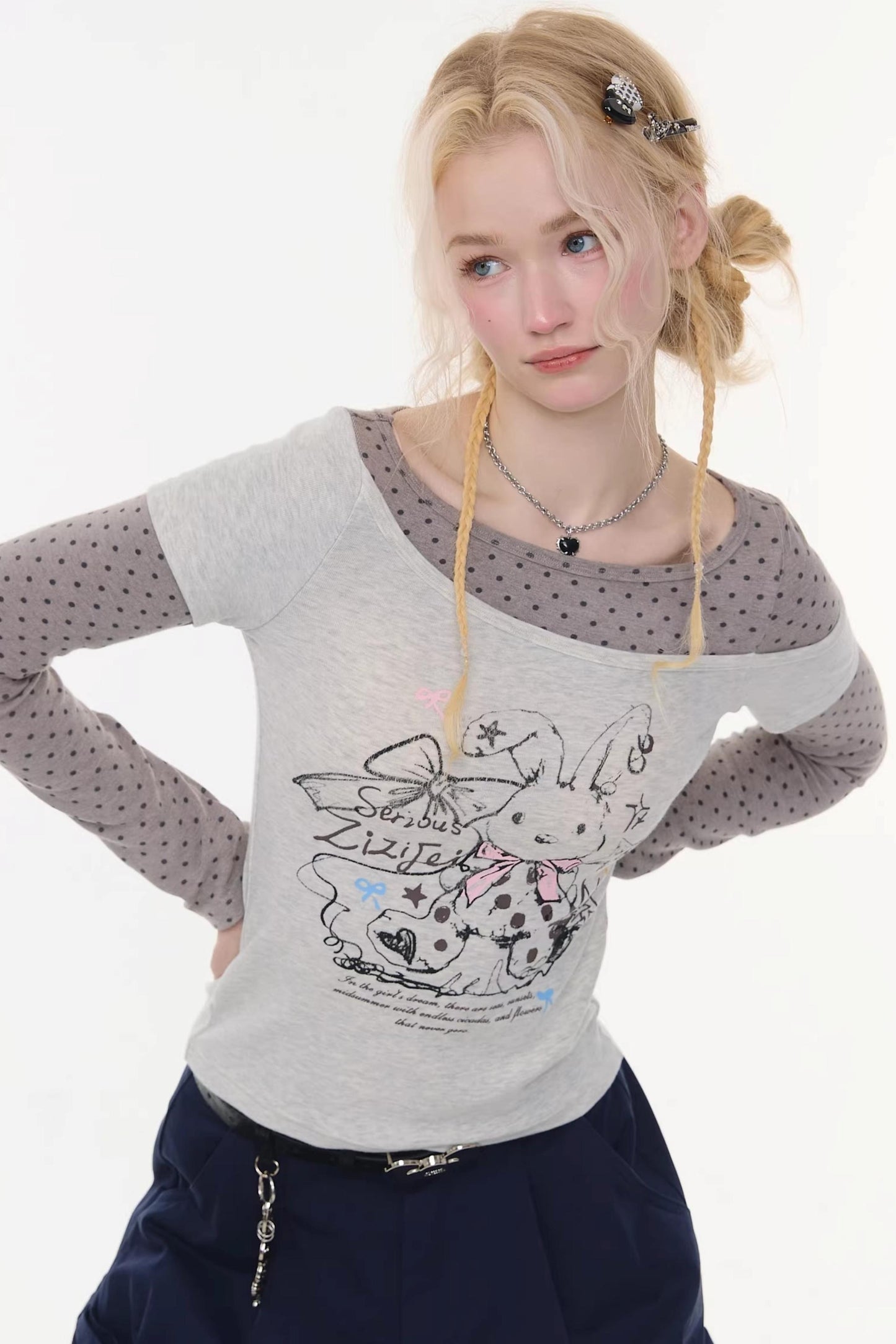 Gray Tone Rabbit Print Top