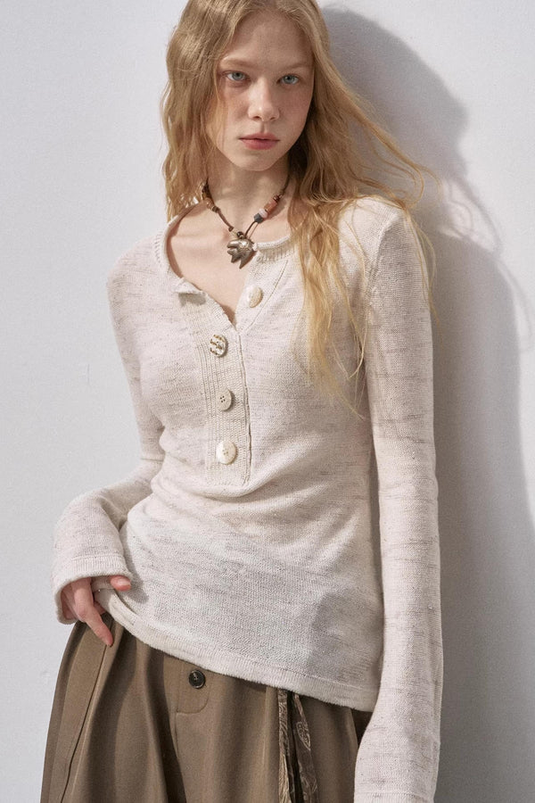 Sequin Henry Collar Knit Sweater