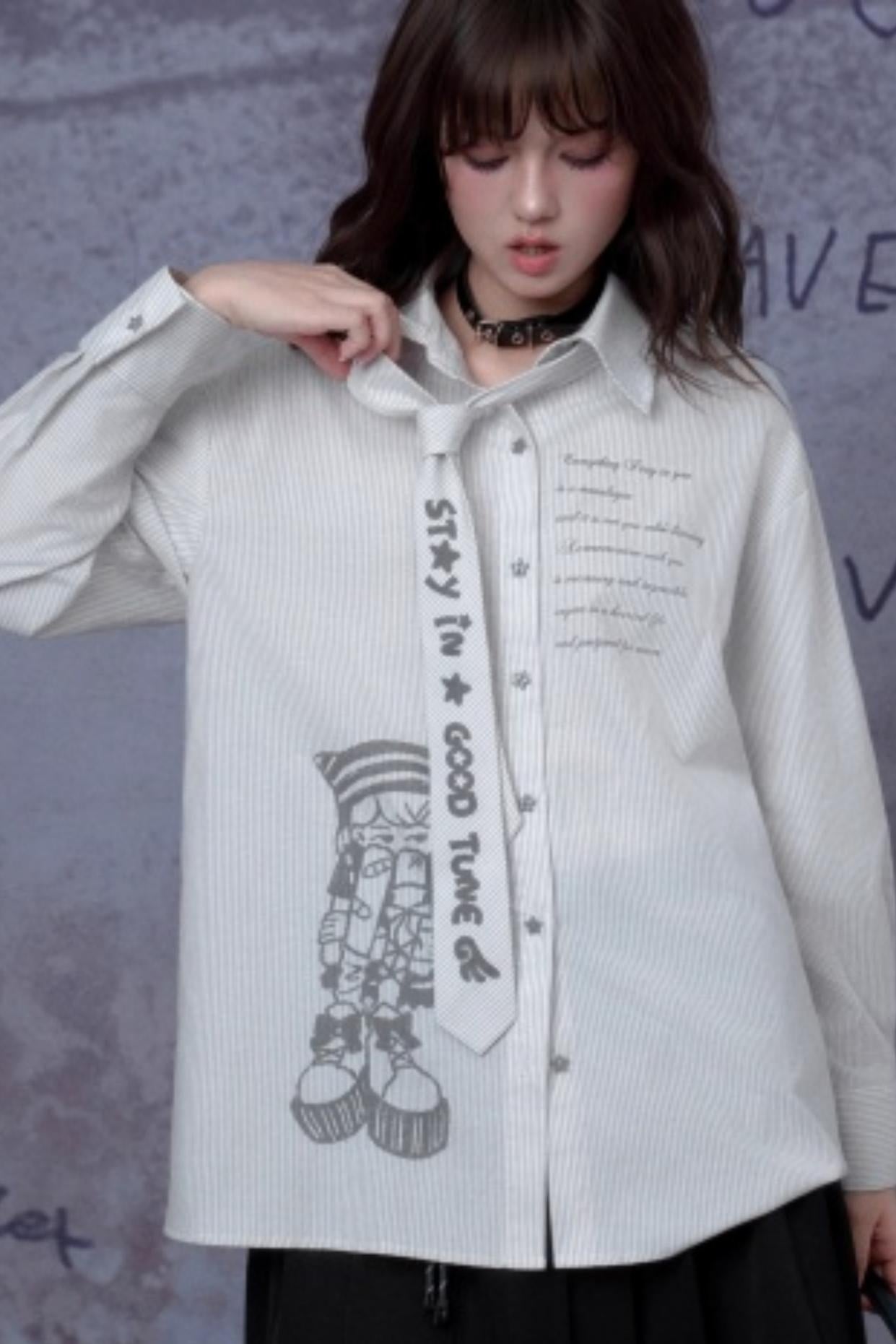 Striped Comic Print Shirt