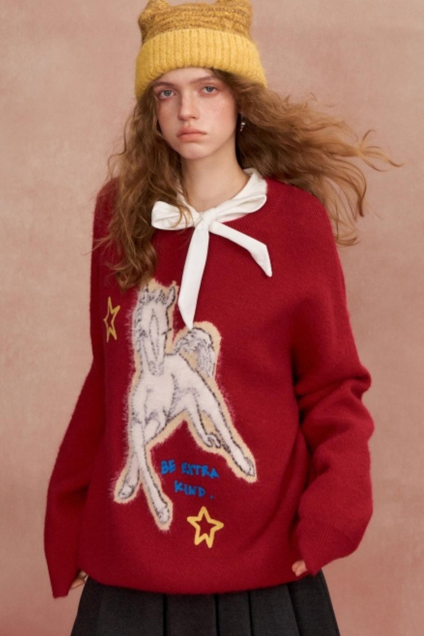 Jacquard Pony Crew Neck Sweater