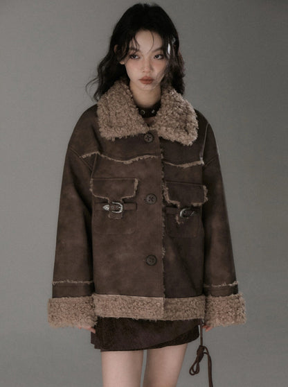 Loose Brown Plush Fur Jacket