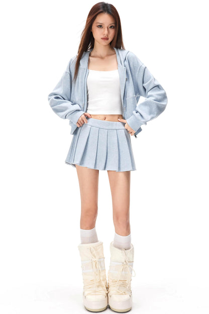 Pocket Studded Hooded Cardigan Set-Up