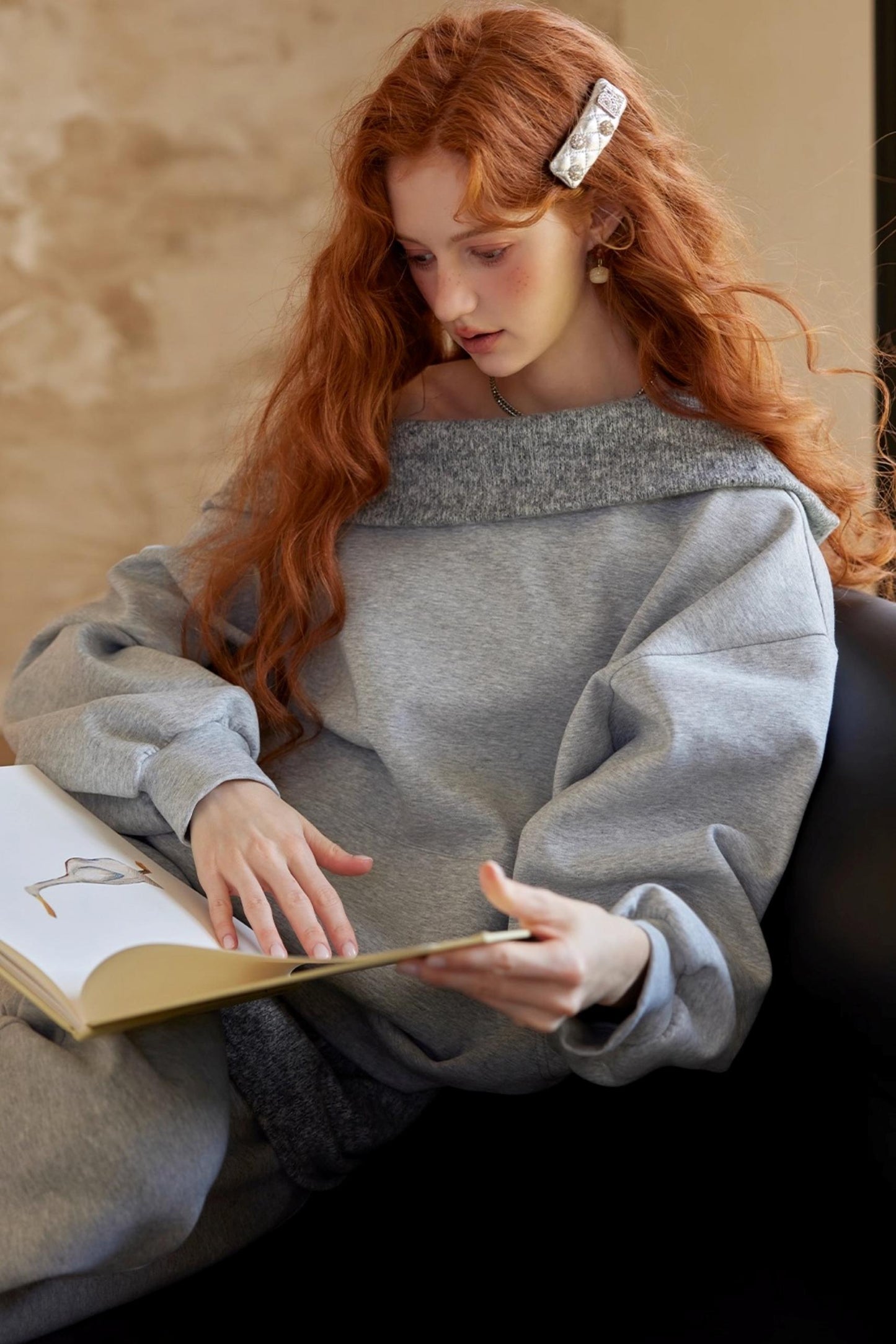 Gray Off-Shoulder Two-Piece Set-Up