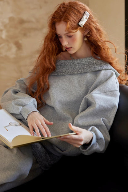 Gray Off-Shoulder Two-Piece Set-Up