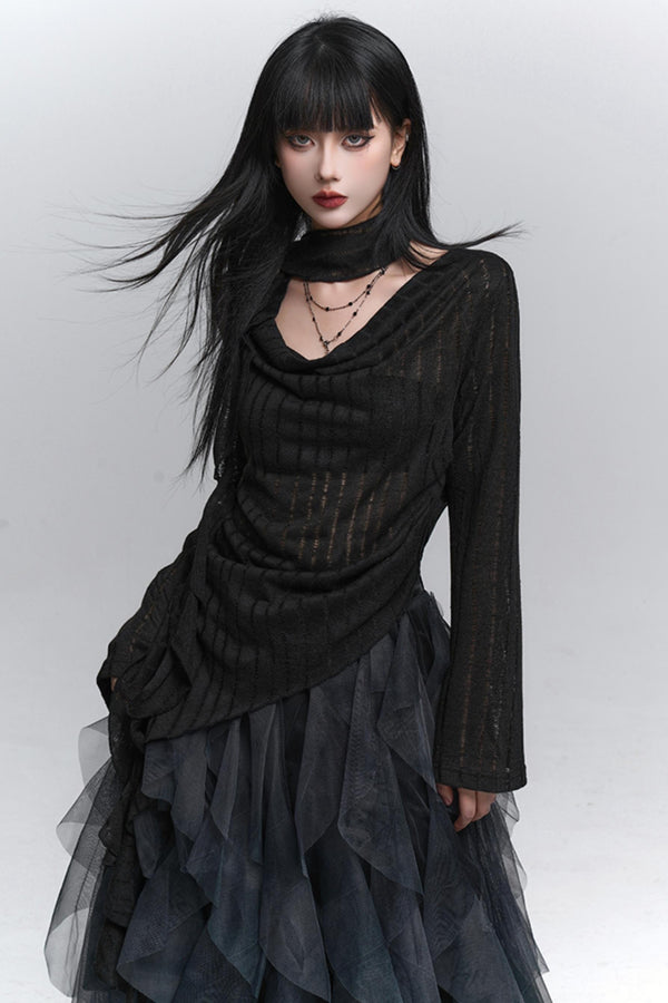 Swing-Necked Long-Sleeved Top